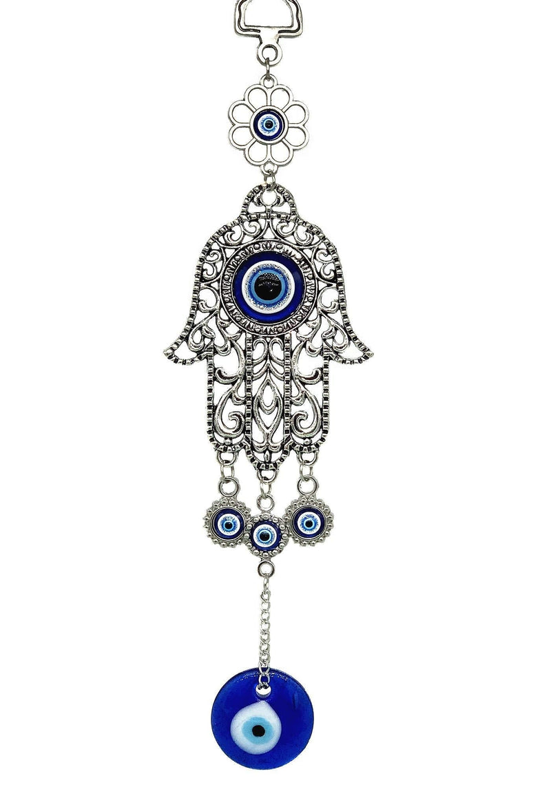 NewNest Australia - Turkish Blue Evil Eye Hamsa Hand Hanging Amulet Decor (witha Bag) (Silver) Silver 