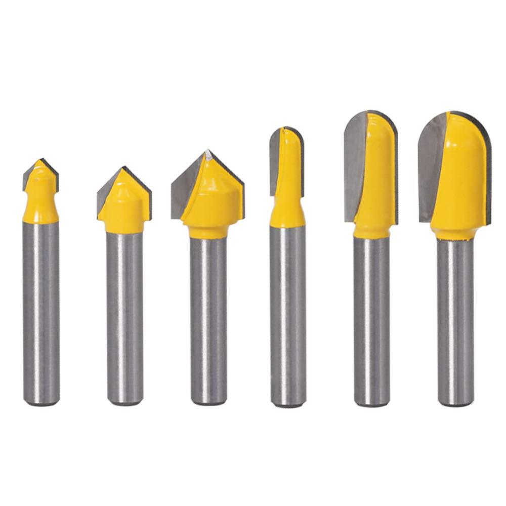Yakamoz 6Pcs 1/4" Shank Carbide 90 Degree V-Groove and Round Nose Groove Router Bit Set 3D CNC Signmaking Lettering Engraving Cutter Woodworking Carving Cutting Tool - NewNest Australia
