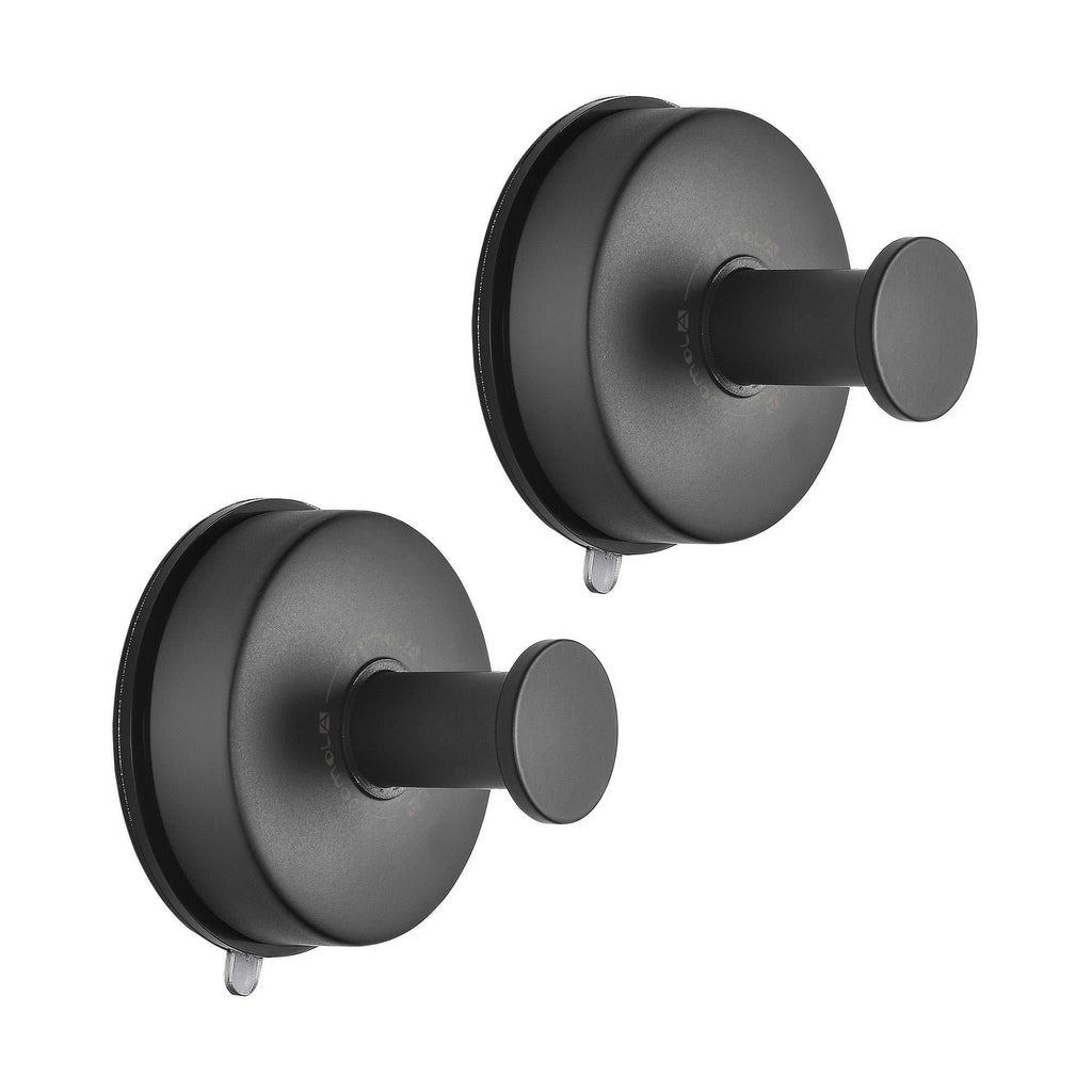 NewNest Australia - JOMOLA 2PCS Stainless Steel Bathroom Towel Hook Suction Cup Holder Utility Shower Hooks Hanger for Towel Storage Kitchen Utensil Vacuum Suction Cup Hooks, Matte Black 