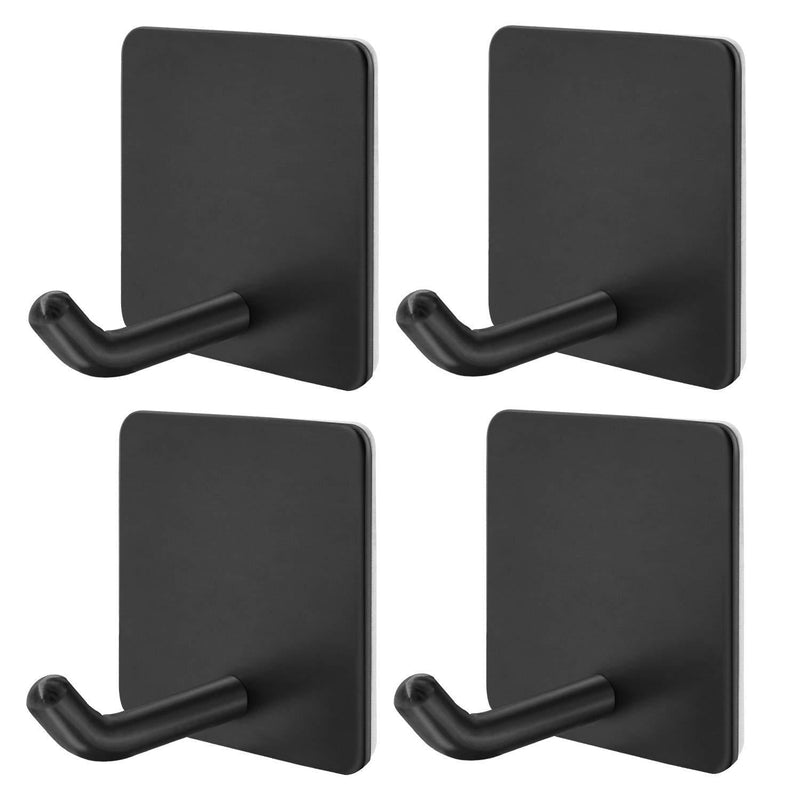 NewNest Australia - Hgery Self Adhesive Hooks, Heavy Duty Rugged 304 Stainless Steel Matte Black Wall Hangers, Strong Sticky Hanging Hooks for Doors, Kitchen, Bathrooms, Office, 4 Packs 