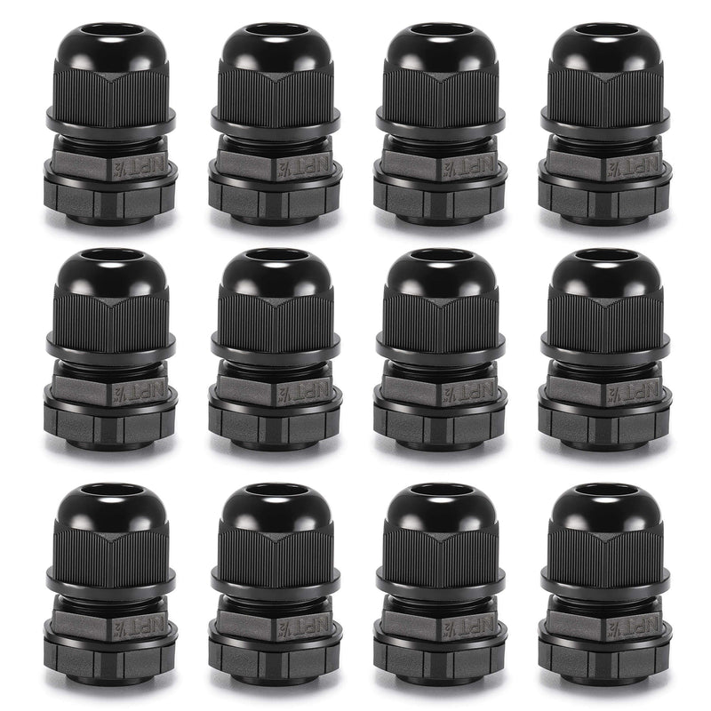 QILIPSU 1/2 NPT Nylon Cable Gland, Waterproof IP68 Adjustable Locknut for 6-12mm Cable Diameter (1/2 NPT, 12pcs) 1/2 NPT 12pcs - NewNest Australia