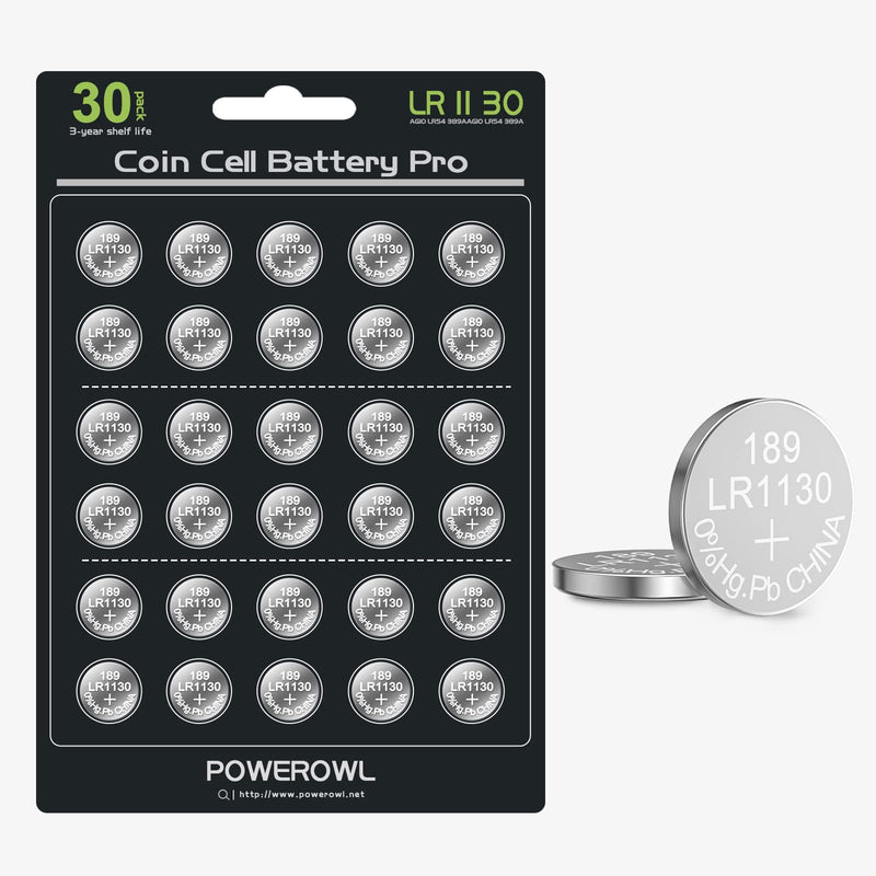 POWEROWL High Capacity LR1130 AG10 Batteries 30 Pack, SG10 389 189 Premium Alkaline Battery 1.5V Button Coin Cell Batteries - NewNest Australia