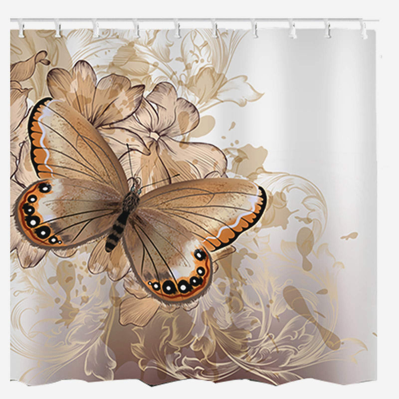 Easy House Butterfly Shower Curtain, Cloth Fabric Bathroom Decor Set with 12 Hooks - 72 Inch, Brown - NewNest Australia