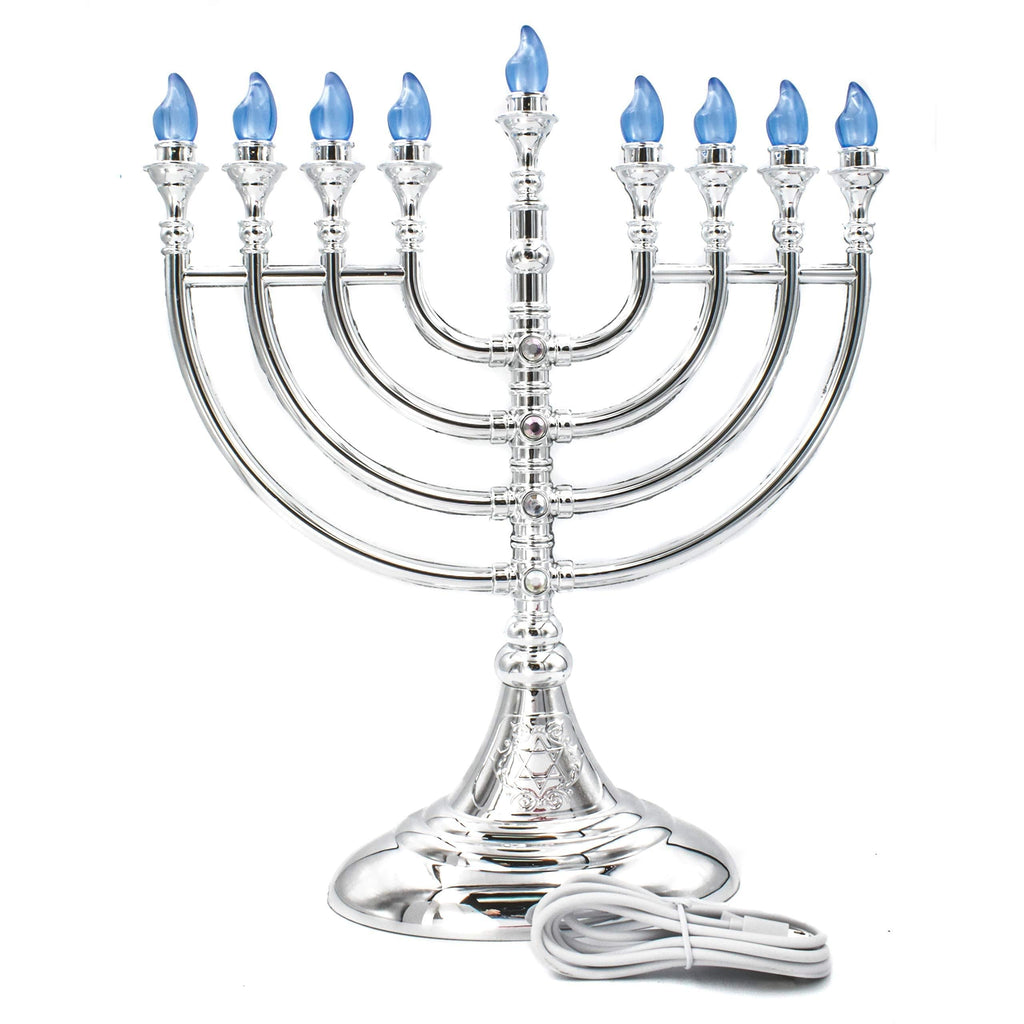 NewNest Australia - The Dreidel Company Traditional LED Electric Silver Hanukkah Menorah with Crystals (ElectroSilver Hanukkah Menorah with Crystals) Electrosilver Hanukkah Menorah With Crystals 