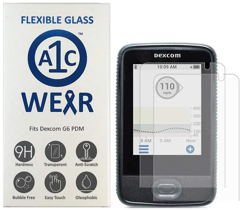 A1C WEAR - 9H Flexible Glass Screen Protector For Dexcom G6 Receiver PDM - Won't Crack or Chip - Anti-Scratch Anti-Fingerprint - 2 Pack - NewNest Australia