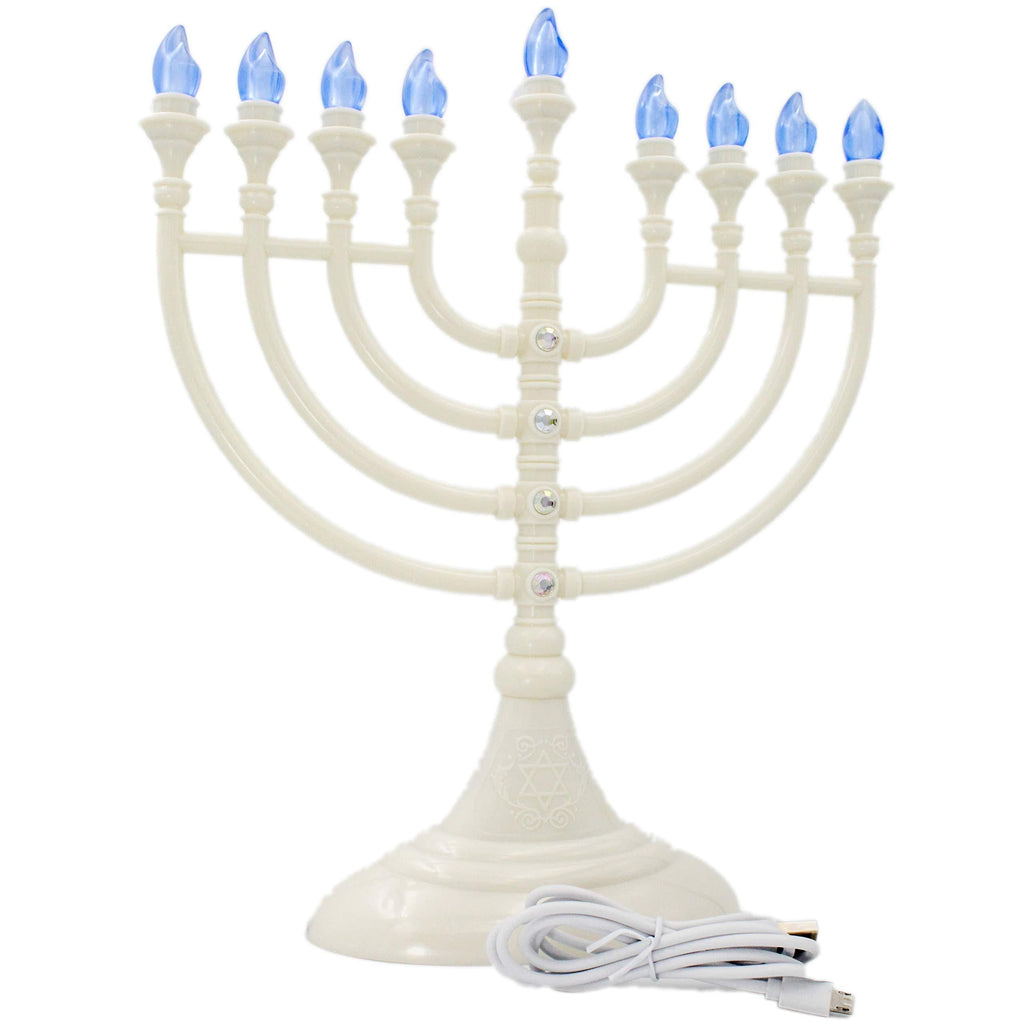 NewNest Australia - The Dreidel Company Traditional Hanukkah Menorah with Crystals (White Hanukkah Menorah with Crystals) 