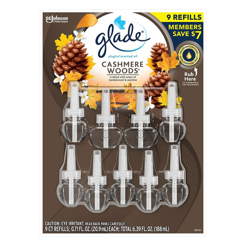 Glade PlugIns Scented Oil Refill, Essential Oil Infused Wall Plug in, 6.39 fl. oz, 9 ct. (Cashmere Woods) - NewNest Australia