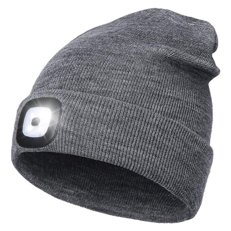 LED Beanie Hat with Light,Unisex USB Rechargeable Hands Free 4 LED Headlamp Cap Winter Knitted Night Lighted Hat Flashlight Women Men Gifts for Dad Him Husband (Grey) Grey - NewNest Australia
