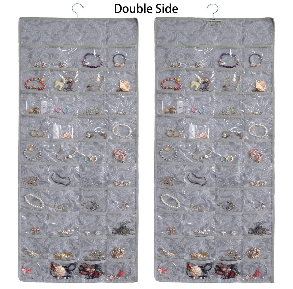 BB Brotrade Hanging Jewelry Organizer,Double Sided Jewelry Storage Organizer with Embossed Pattern,80 Clear PVC Pockets Organizer for Holding Jewelries (Grey) Grey - NewNest Australia