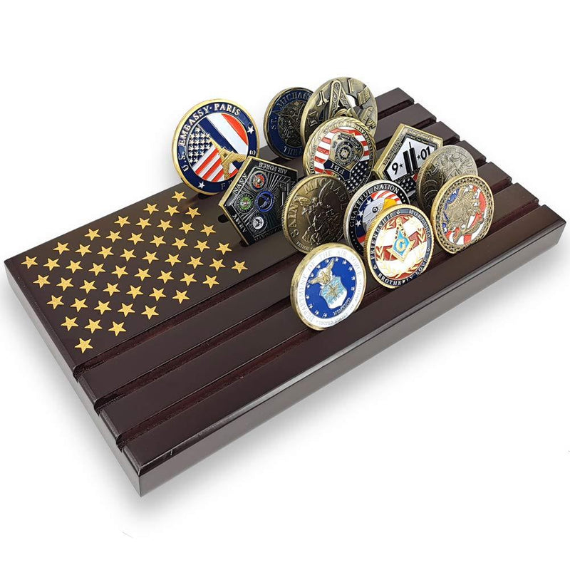 NewNest Australia - Military Challenge Coin Display Stand American Flag Coin Holder Rack 6 Rows Holds 26-32 Coins 