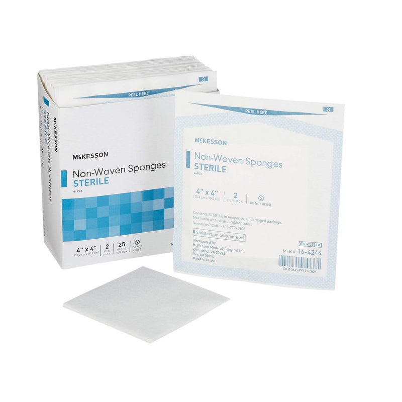 McKesson Non-Woven Sponges, Sterile, 4-Ply, Polyester/Rayon, 4 in x 4 in, 2 Per Pack, 25 Packs, 50 Total 4 X 4 Inch ( 50 Count ) - NewNest Australia