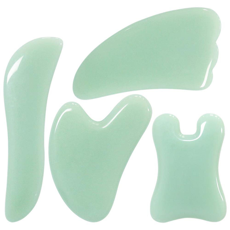 airogym Guasha Massage Tool，Natural Stone Gua Sha Board, 4PCS Guasha Stone Scraping Massage Sets for SPA Acupuncture Physical Therapy Muscle Knots Facial Caring Point Treatment Lymphatic Drainage Green - NewNest Australia
