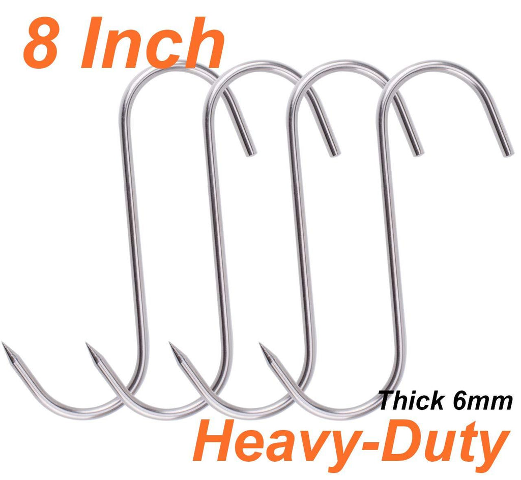 NewNest Australia - 8 Inch Meat Hook S-Hooks HONSHEN Stainless Steel Meat Hooks for Hanging Processing Butcher Hook 4Pack (Meat Hooks 6mm 8inch) Meat Hooks 6mm 8inch 