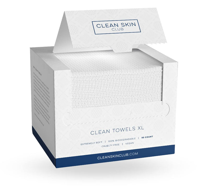 Clean Skin Club Clean Towels XL | World's 1ST Biodegradable Face Towel | Disposable Makeup Removing Wipes | Dermatology Tested & Approved | Cruelty Free | For Sensitive Skin (100 Count (Save 10%)) 100 Count (Save 10%) - NewNest Australia