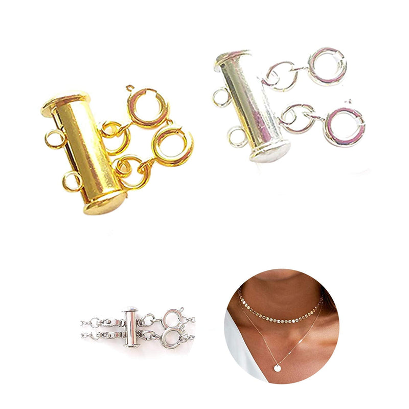 Layered Necklace Spacer Clasp, 2 Strands Necklaces Slide Magnetic Tube Lock with Lobster Clasps, Jewelry Clasps Connectors for Layered, Bracelet, Jewelry, Crafts, Necklace, 2 Pack Gold and Sliver Two 2 Strands - NewNest Australia