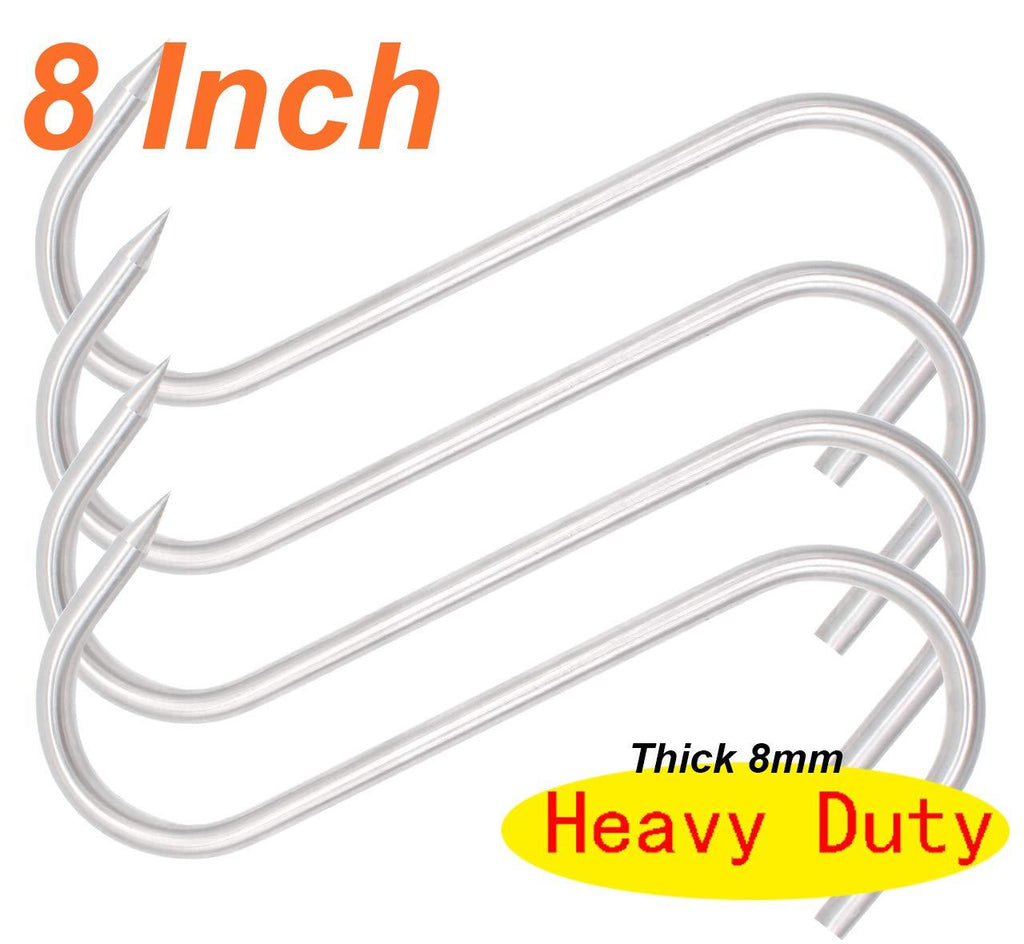 NewNest Australia - 8 Inch Meat Hook Heavy Duty S-Hooks HONSHEN Stainless Steel Meat Processing Butcher Hook (Meat Hooks 8inch8mm4p) Meat Hooks 8inch8mm4p 