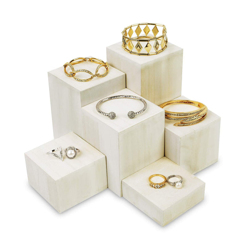 NewNest Australia - Mooca Wooden 6 Pcs Square Risers for Display Jewelry and Accessories Display Stand Wooden Display Risers, Wood Jewelry Risers Wood Figurine Display Risers, Wash White 