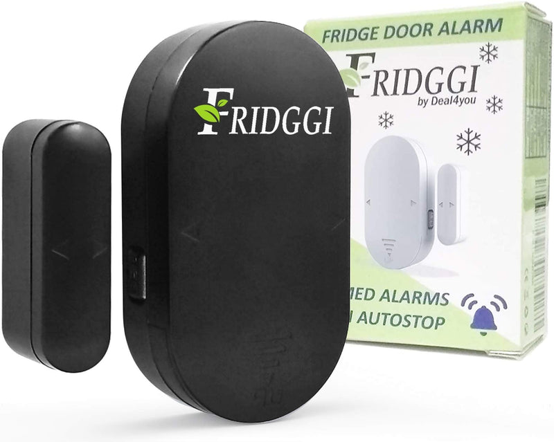 FRIDGGI - Freezer Door Alarm when Left Open, Refrigerator Door Alarm with Delay 80 dB to 110 dB, 60sec, 120sec, 180sec Reminders (Black) Black - NewNest Australia