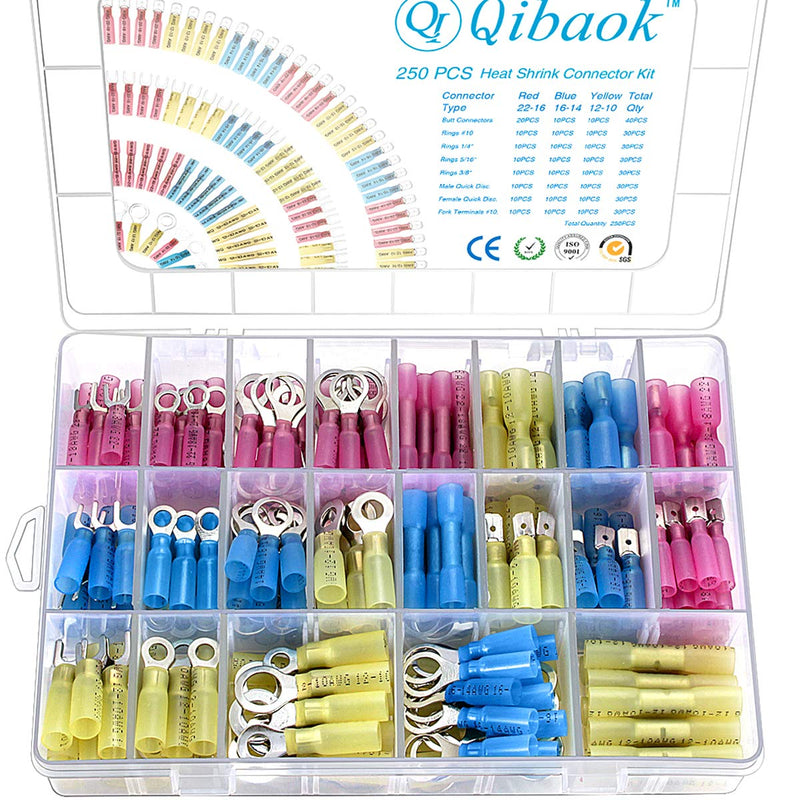 Qibaok 250 PCS Heat Shrink Wire Connectors Electrical Terminals Kit Waterproof Marine Automotive Terminals Set 1 - NewNest Australia