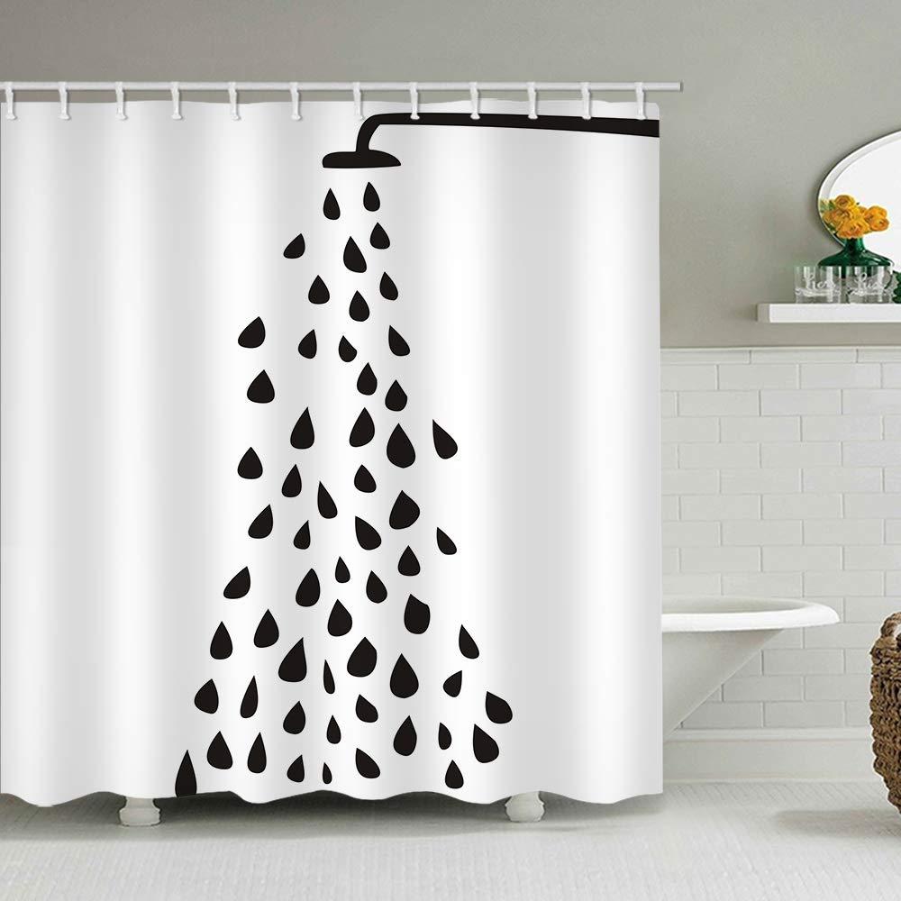 72 x 72 inches Fabric Shower Curtain Shadow of Shower Nozzle Black Shower Head Water Taking Shower Simple Black White Water Soap Resistant Machine Washable Bathroom Decor Set with Hook Bath Curtain Multi15 72"W x 72"L - NewNest Australia