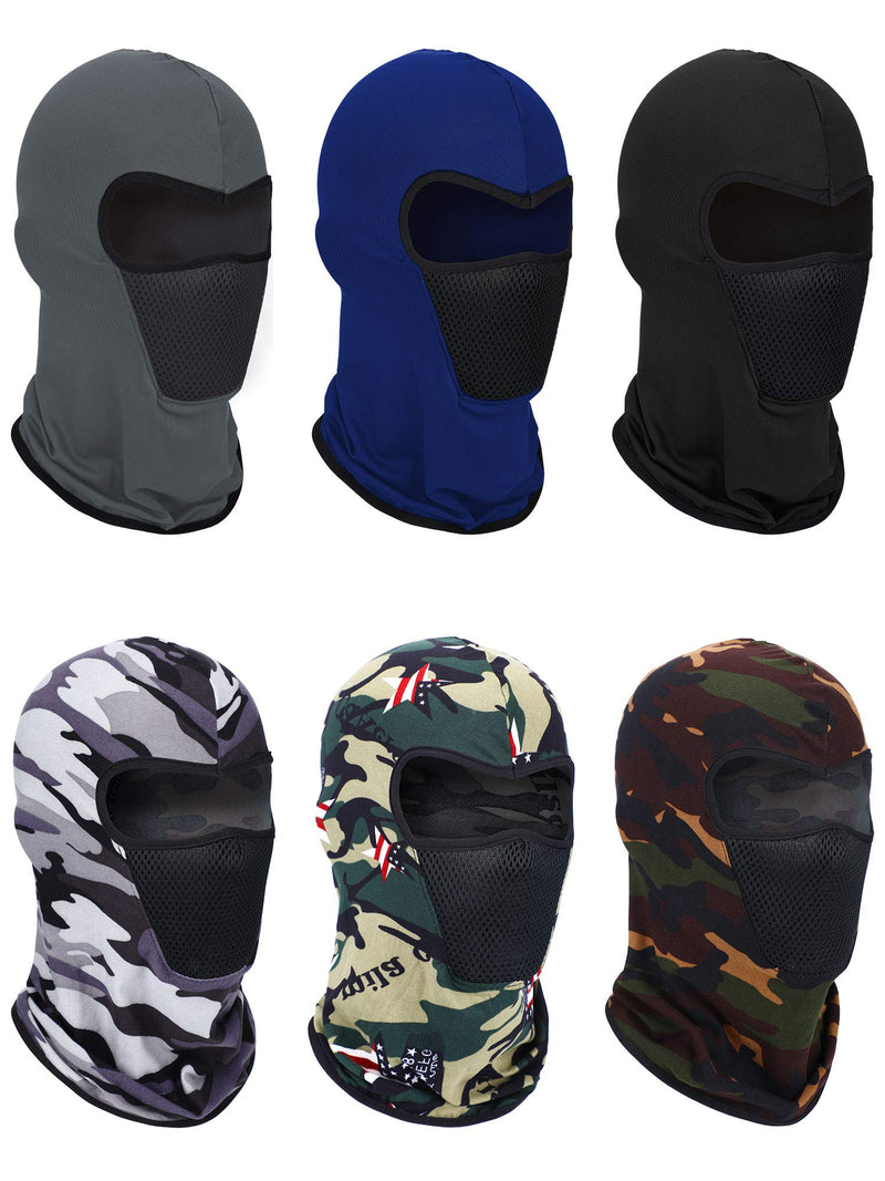 6 Pieces Summer Balaclava Face Mask Breathable Sun Dust Protection Mask Long Neck Cover for Outdoor Activities Grey, Blue, Black, Camouflage - NewNest Australia