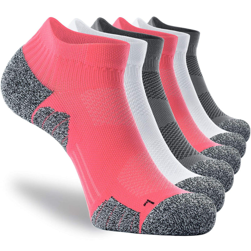 CWVLC Unisex Cushioned Compression Athletic Ankle Socks Multipack Large 6-pairs (Charcoal2,watermelon2,white2) - NewNest Australia