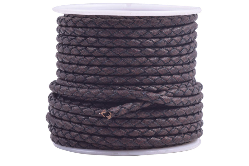 KONMAY 5 Yards 3.0mm Antique Brown Round Geneuine Braided Leather Cord Bolo Leather Cord - NewNest Australia