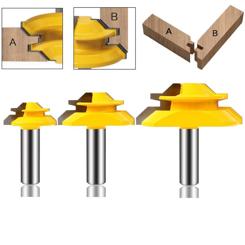 LEATBUY 45°Lock Miter Router Bit Tongue and Groove Set,1/2 Inch Shank Wood Milling Cutter Drilling Carbide Tool for Door Table Cabinet Shelve Wall DIY Woodwork (1/2-45 Degree) 1/2-45 Degree - NewNest Australia