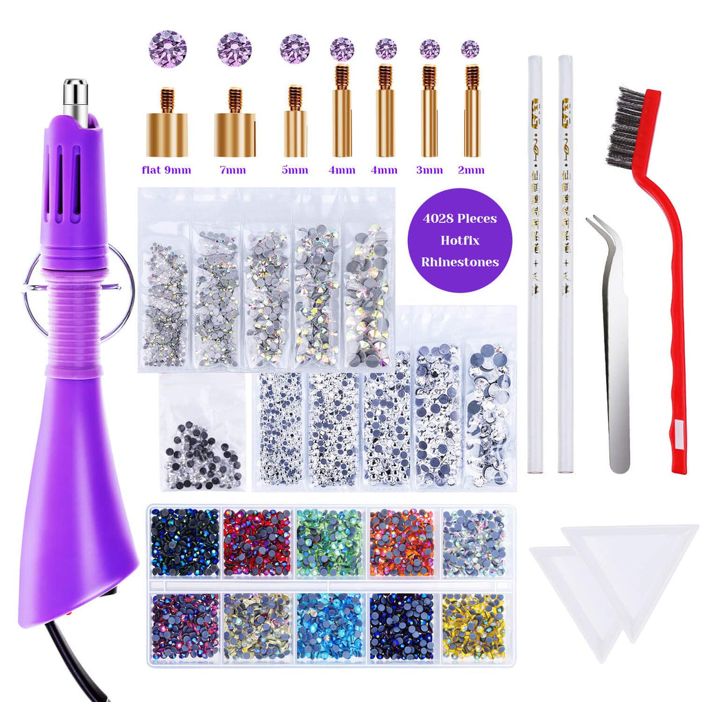 Hotfix Applicator with Rhinestones, Cridoz Hot Fix Rhinestone Applicator Tool Kit with 4028Pcs Rhinestones, 7 Different Sizes Tips, Tweezers, Rhinestone Picker Pens and Brush for Cloth Bedazzler Craft - NewNest Australia