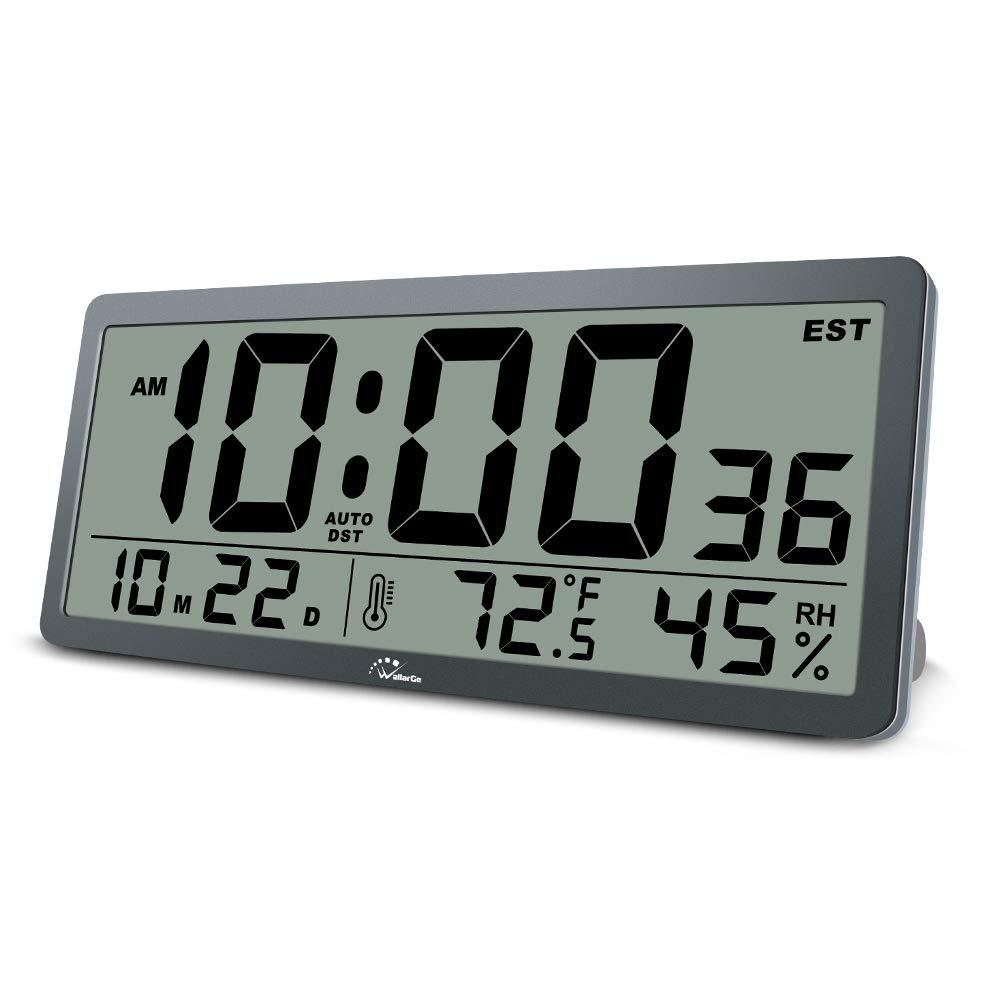 NewNest Australia - WallarGe Large Digital Wall Clock,14 Inches Oversized Desk Clocks with Temperature,Humidity and Date,Auto Daylight Saving Time,Battery Operated Clocks for Office,Classroom and Living Room,etc. 