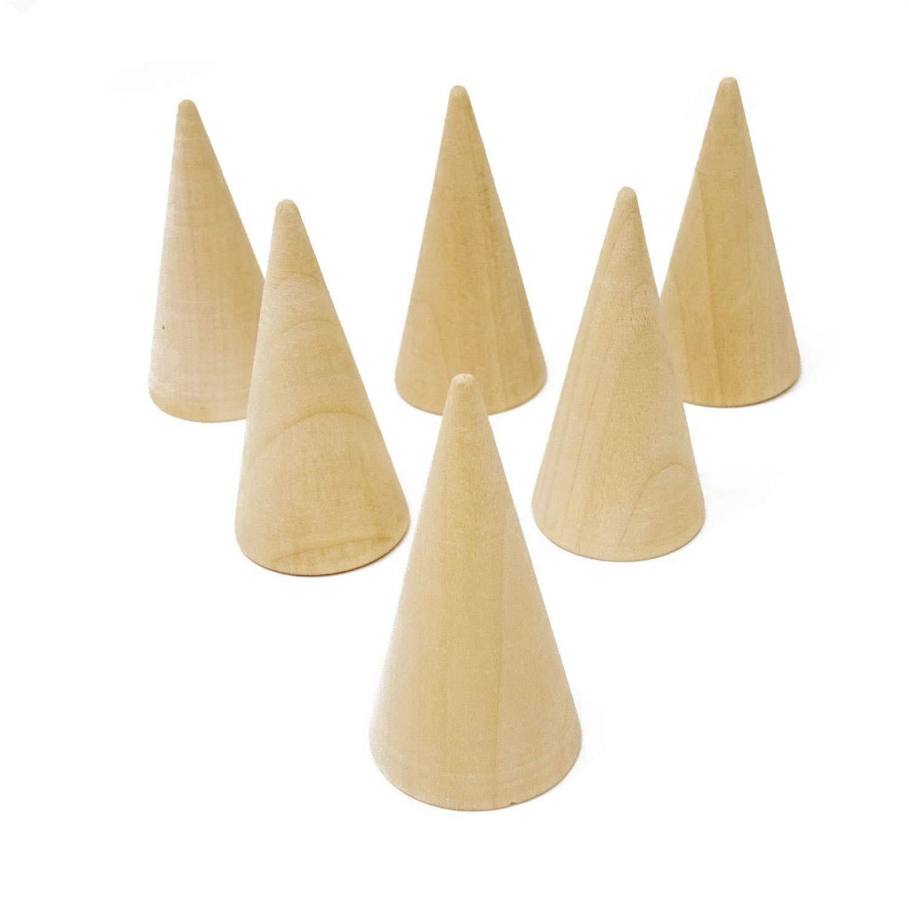 NewNest Australia - HONBAY 6PCS Small Wood Cone Ring Holders Display Stands for Rings 