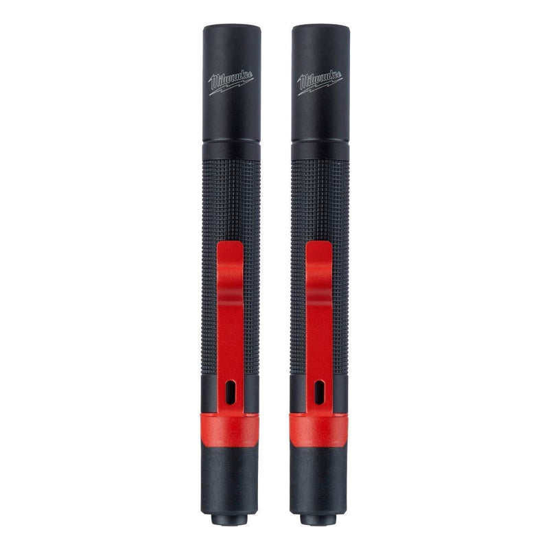 Milwaukee 2105P Penlight 100 Lumen With Protective Rubber Bite Zone, Waterproof, Dustproof 3hr Run Time, High Beam,43m Distance, Value 2-Pack - NewNest Australia