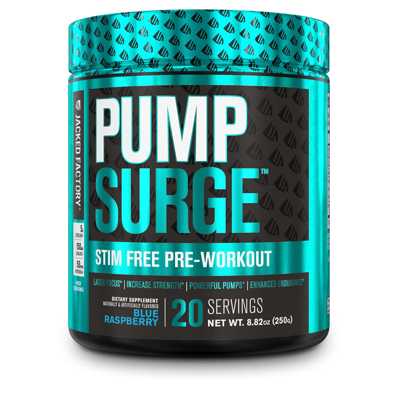 PUMPSURGE Caffeine Free Pump & Nootropic Pre Workout Supplement - Non Stimulant Preworkout Powder & Nitric Oxide Booster - 20 Servings, Blue Raspberry Flavor - NewNest Australia