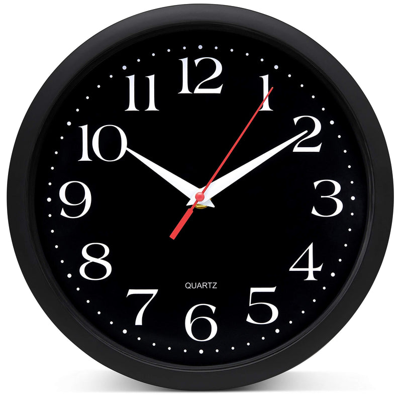 NewNest Australia - Bernhard Products Black Wall Clock Silent Non Ticking - 10 Inch Quality Quartz Battery Operated Round Easy to Read Home/Office/Kitchen/Classroom/School Clock (Jet Black) 