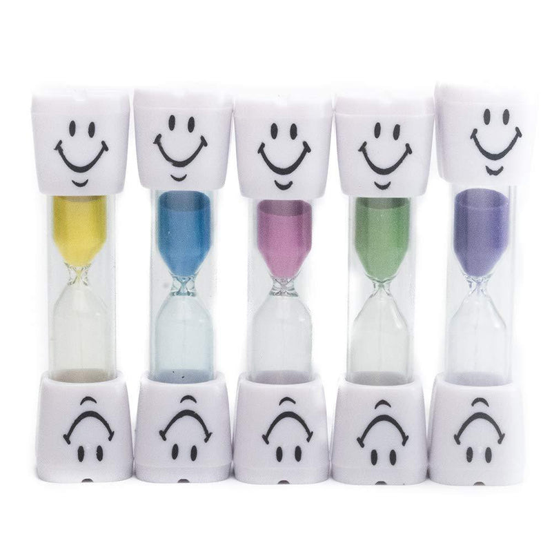 NewNest Australia - Dadam 2 Minute Sand Timer Set of 5 - Smiley Sand Timers Set for Brushing Children's Teeth - 5 Color Colorful Hourglass Timer - Easy to Use for Kids Boys and Girls - Promotes Proper Dental 