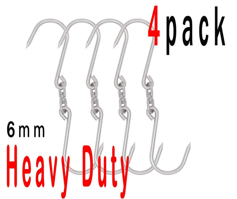 NewNest Australia - Alele Swiveling Meat Hooks Heavy Duty Stainless Steel Processing Butcher Hooks Fish Hunting Carcass Hanging Hook Pack of 4 (10 inch 6mm Swiveling Meat Hook) 10 Inch 6mm Swiveling Meat Hook 