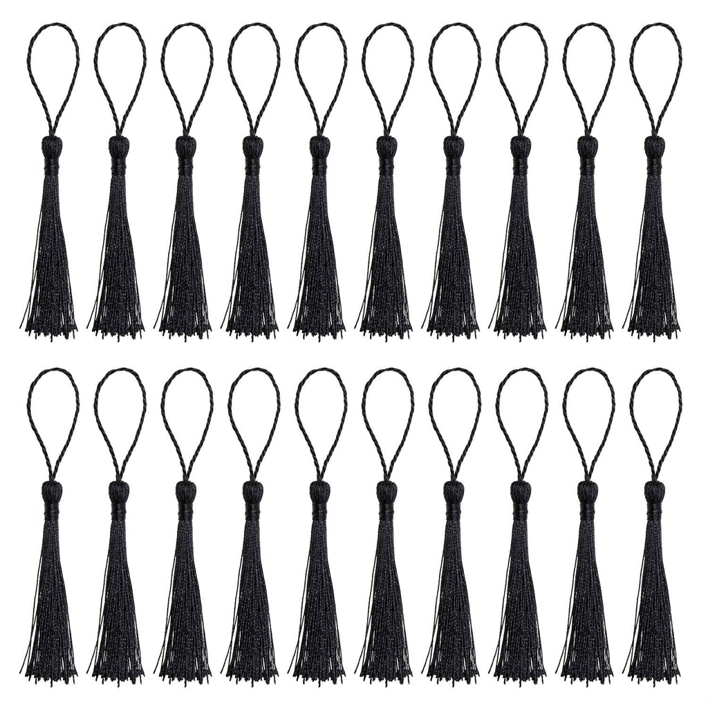 Tupalizy Mini Silky Handmade Soft Flossy Bookmark Tassels with Cord Loop for Keychain Earring Jewelry Making, Souvenir, Graduation, Clothing Sewing, Gift Tag DIY Craft Projects, 20PCS (Black) Black - NewNest Australia