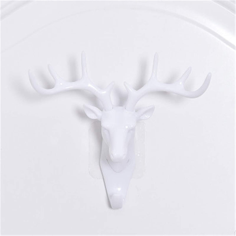 NewNest Australia - 6.69"x7.28" White Creative Antler Home Decoration Resin Hook Wallhook for Key Personality Animal Deer Head Free Punch Towels Wall Hook 