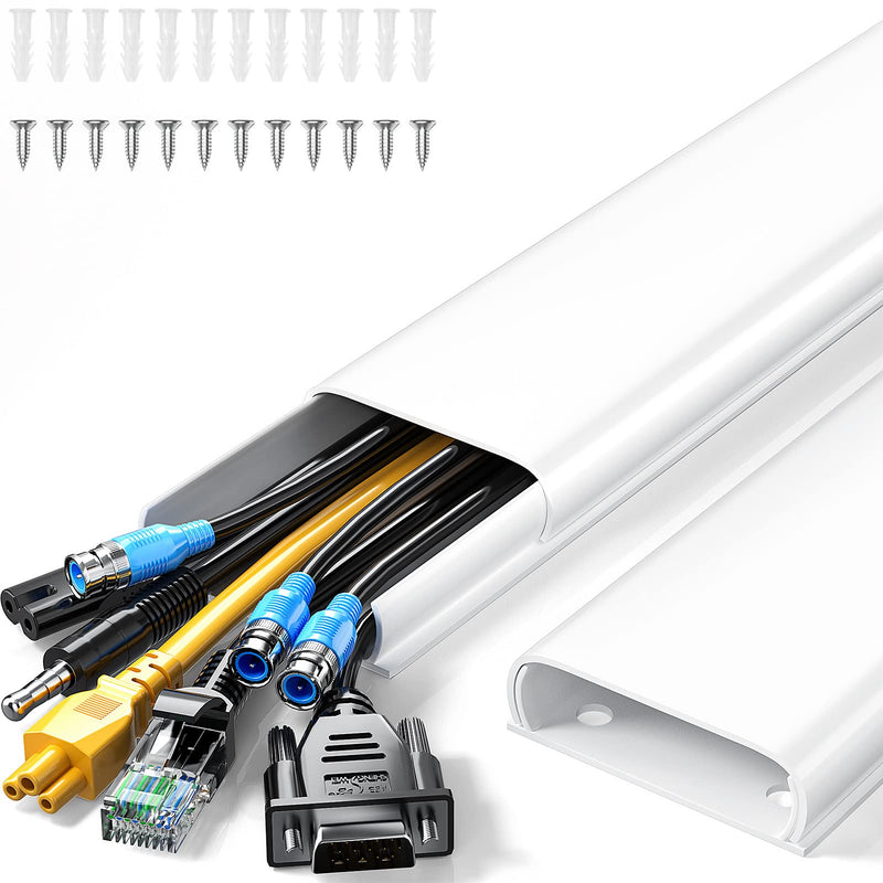 47inch Cord Hider Wall Mounted TV, Yecaye TV Cord Cover, Pre-drilled Wire Hiders for TV on Wall, Paintable Cable Cover Wall, Wire Cover White, 3 X L15.7in W2.36 H0.75, CMC-08 - NewNest Australia
