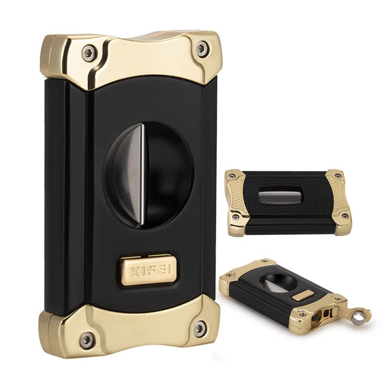 XIFEI Cigar Cutter, Stainless Steel V-Cut Cigar Cutter Built-in Cigar Puncher (Black Gold-1) Black Gold-1 - NewNest Australia
