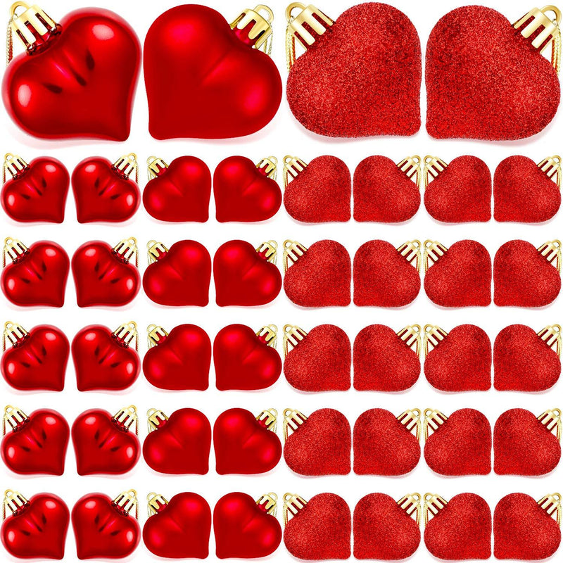 NewNest Australia - WILLBOND 48 Pieces Valentine's Day Heart Ornament Heart Shape Baubles Multi Finish Heart Baubles for Valentine's Day Decoration DIY Craft, 3 Styles (Red) 