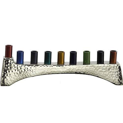 NewNest Australia - Quality Judaica Hammered Aluminum Menorah with Multi Colored Holders 