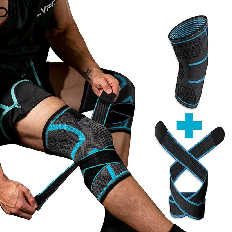 Knee Brace with Adjustable Strap, Professional Knee Compression Sleeve for Men & Women, No-Slip Knee Pad for Joint Protection, Sports, Running, Basketball, Arthritis Relief ( Blue Large) - NewNest Australia