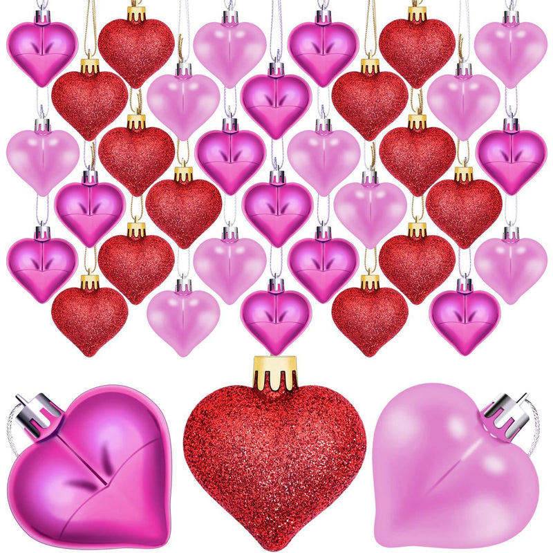 NewNest Australia - Aneco 36 Pack Valentine's Heart Baubles Heart Shaped Ornaments for Valentine's Day Decoration or Home Decor, 3 Styles Hot Pink, Red, Pink 