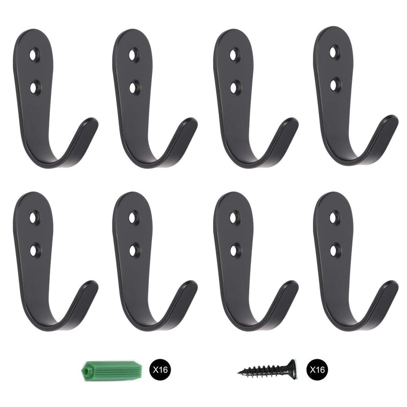 NewNest Australia - Stainless Steel Super Heavy Duty Hook 8 Packs Extra Thick, Indoor Wardrobe, Towel, Coat, Door Hook, Outdoor Garage Hook, Bathroom Hook, Screw Accessories (Black Big Bend 8) 