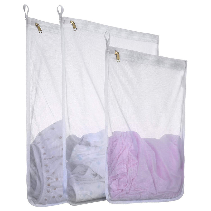 NewNest Australia - RoomyRoc Mesh Laundry Bag for Delicates with YKK Zipper, Mesh Wash Bag, Travel Storage Organize Bag, Clothing Washing Bags for Laundry, Travel Laundry Bag (White, 2 Large & 1 Medium) 