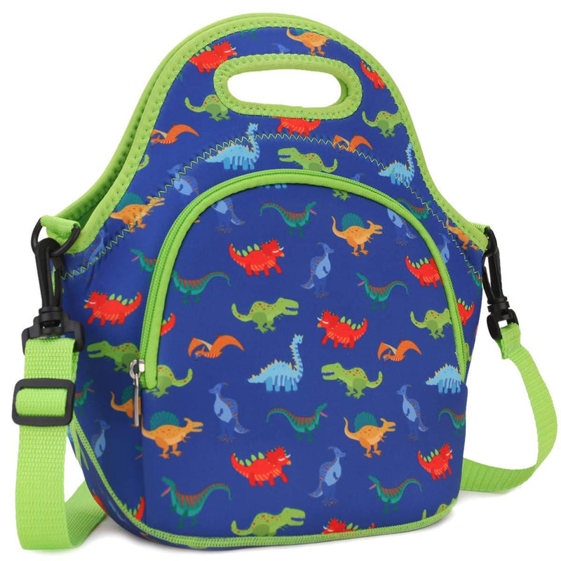 NewNest Australia - Lunch Bag for Boys, Neoprene Lunch Box Bag for Kids Cute Insulated Thermal Lunch Tote with Removable Shoulder Strap, Dinosaur by VX VONXURY Blue Dinosaur 