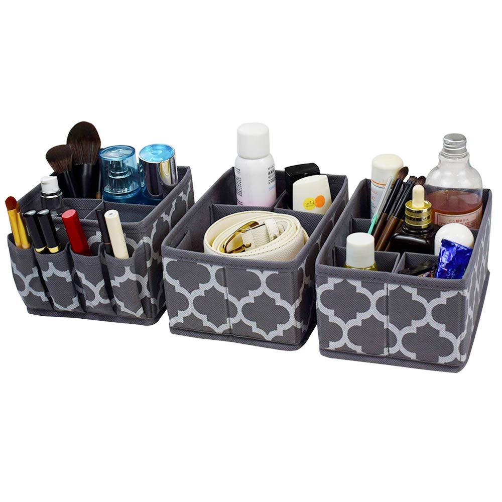 NewNest Australia - homyfort Cosmetic Storage Makeup Organizer, DIY Adjustable Multifunction Storage Box Basket Bins for Makeup Brushes, Bathroom Countertop or Dresser, Set of 3 Grey 