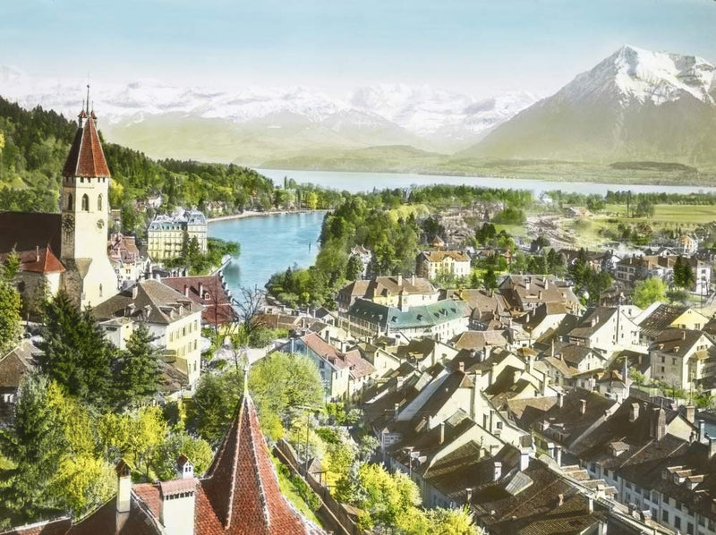 NewNest Australia - Posterazzi DPI12327118 Thoune and The Alps,Switzerland. Hand Coloured Magic Lantern Slide Circa 1900 Photo Print, 18 x 13, Multi 