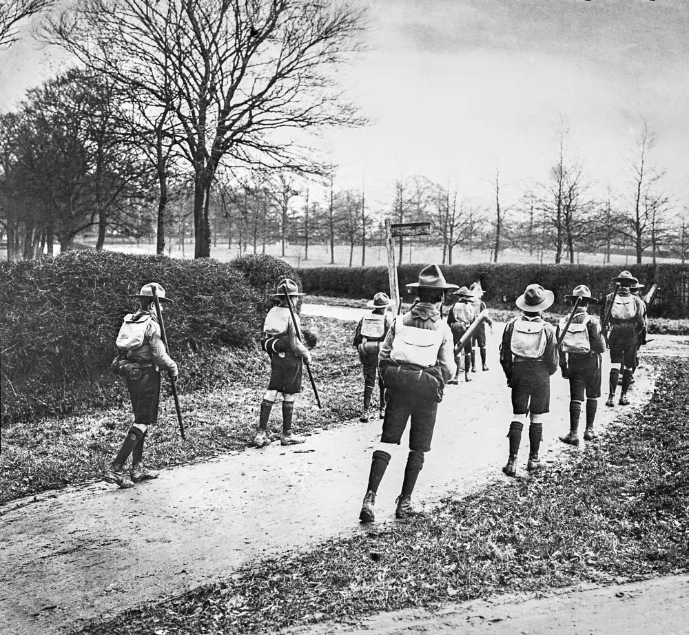 NewNest Australia - Posterazzi DPI12512070 Magic Lantern Slide Circa 1900.Victorian.Social History.Boy Scouts Trekking Along a Path Photo Print, 14 x 13, Multi 